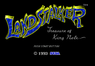 Landstalker Treasures of King Nole title screen for Sega Genesis